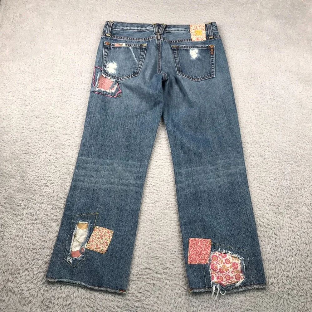 Miss Me Jeans Womens 29 (31x25) Distressed Patchwork Cropped Retro Hippie Denim - Picture 12 of 14